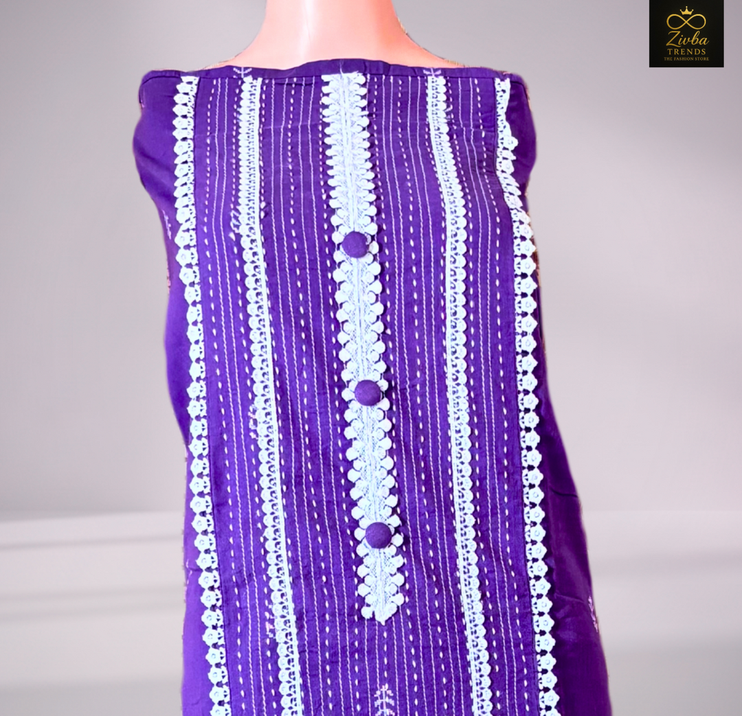 Purple Cotton Weaving Work Unstitched Suit Set
