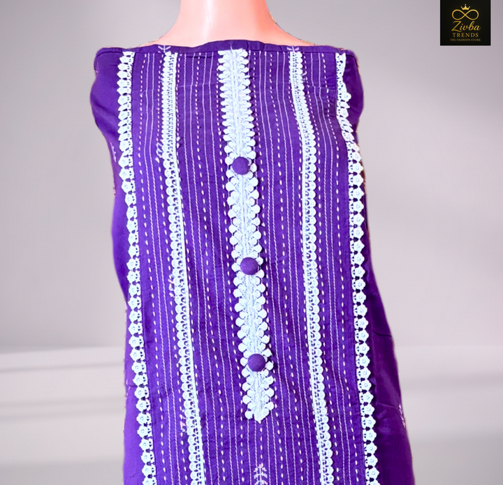 Purple Cotton Weaving Work Unstitched Suit Set