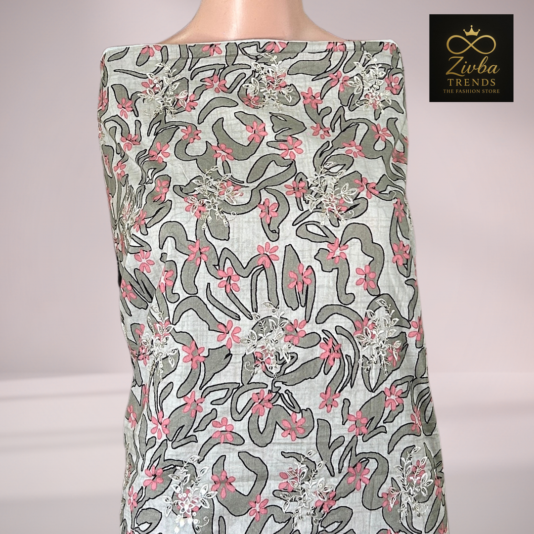 Printed Pista Green Embroidered Unstitched Suit Set