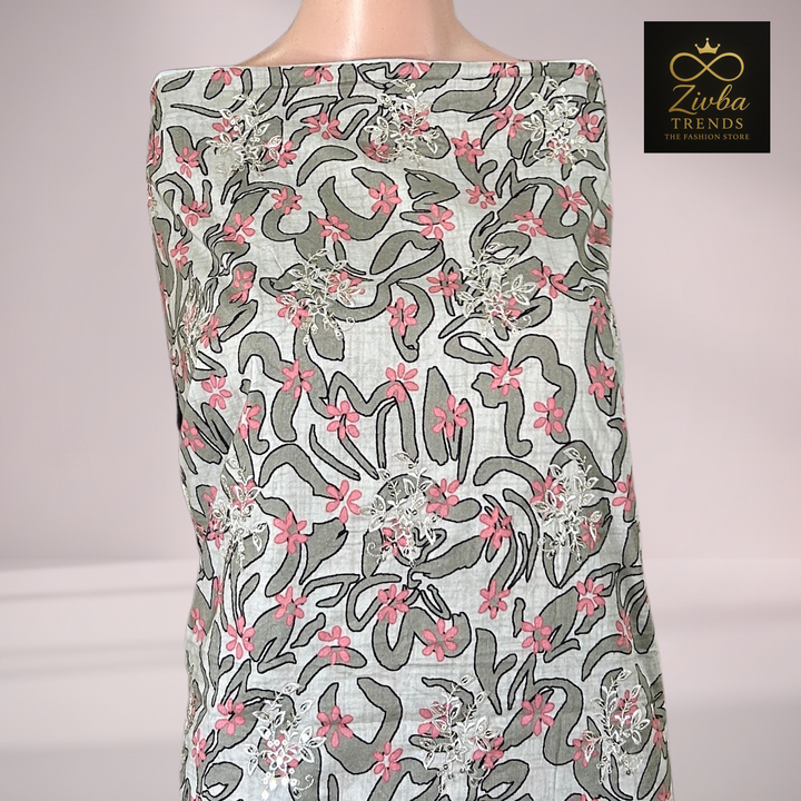 Printed Pista Green Embroidered Unstitched Suit Set