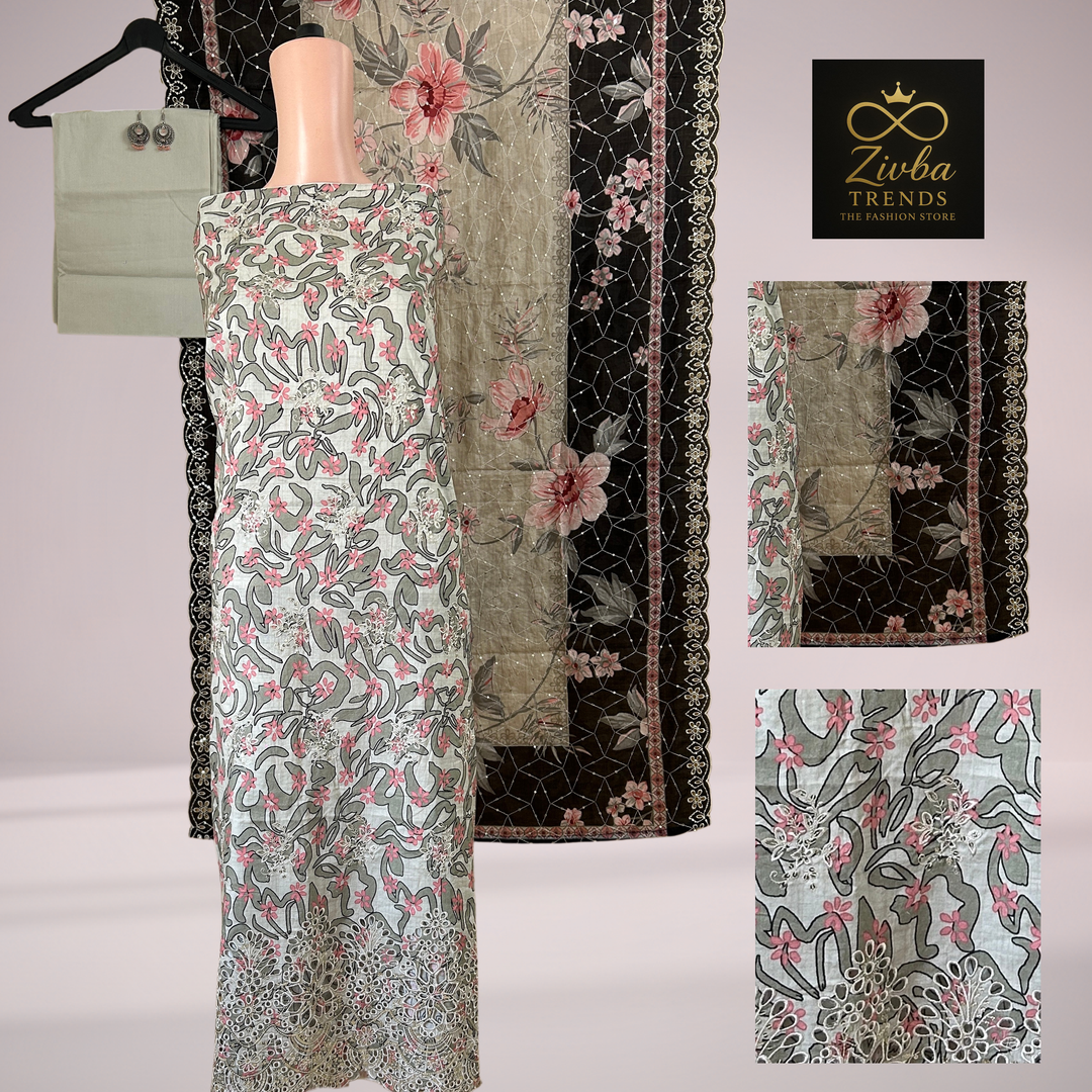 Printed Pista Green Embroidered Unstitched Suit Set