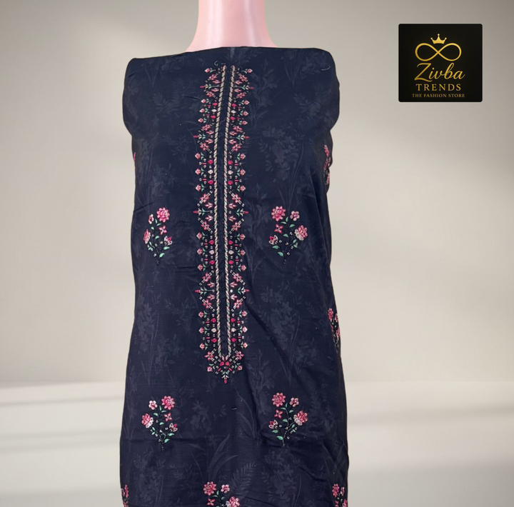 Black & Cherry Red Embroidered Suit Set with Sequence Detailing