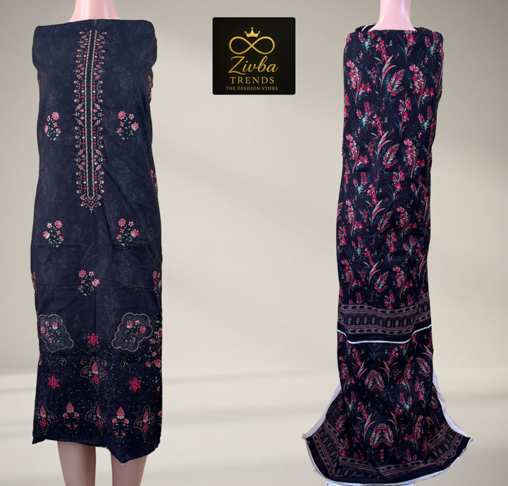 Black & Cherry Red Embroidered Suit Set with Sequence Detailing