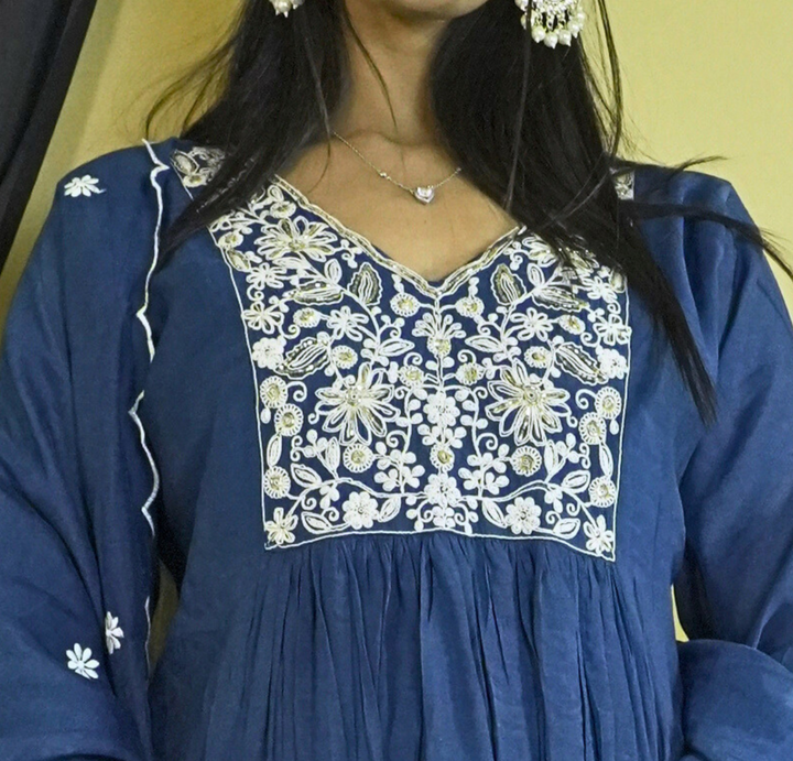 Peacock Blue Readymade Anarkali Suit Set