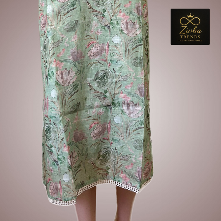 कढ़ाई के काम के साथ पिस्ता लाइट ग्रीन प्रिंटेड सूट सेट