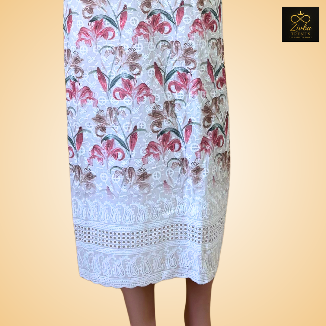 White + Off-White chikankari Work Printed Suit Set