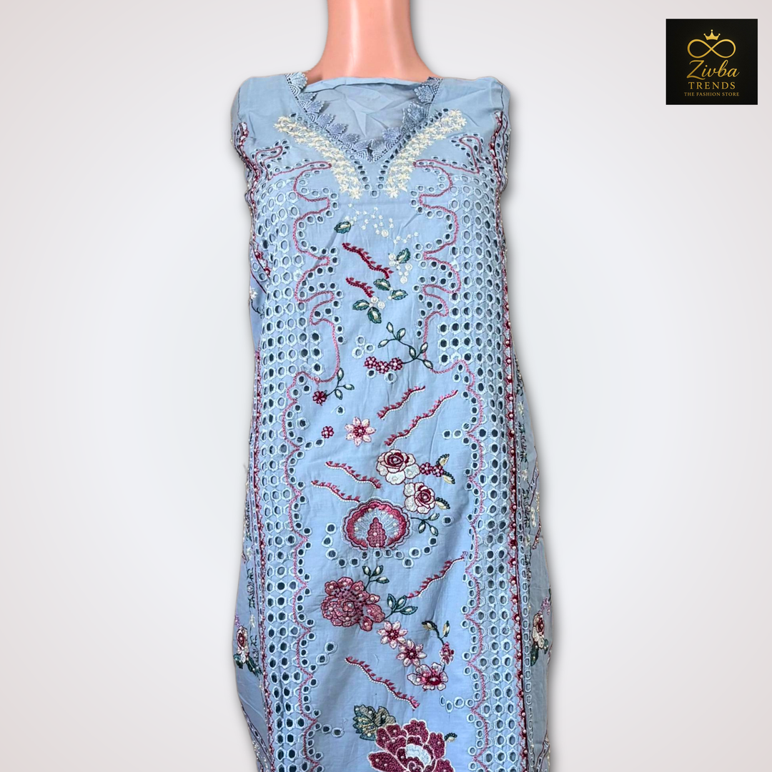 Sky Blue Cut Work Design