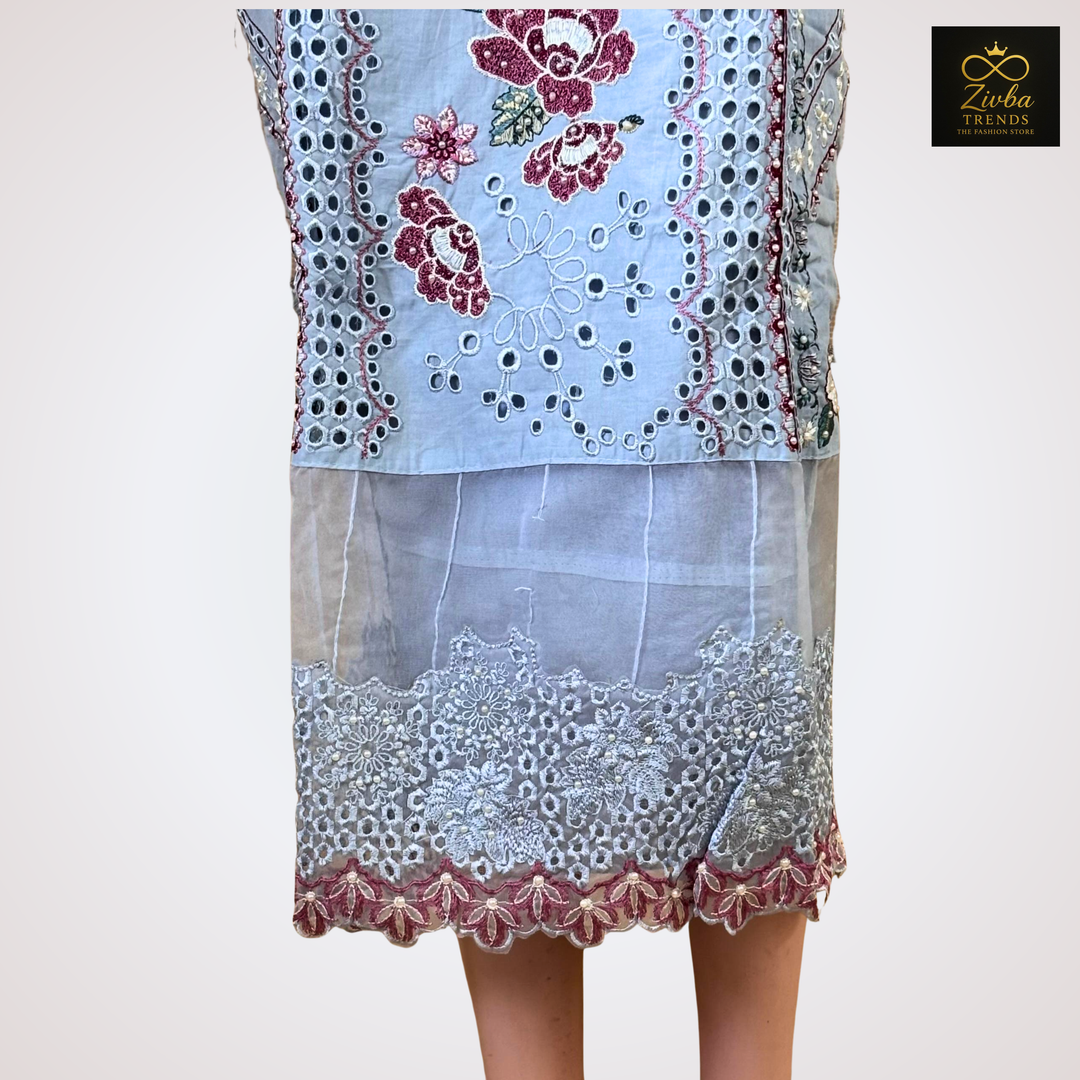 Sky Blue Cut Work Design