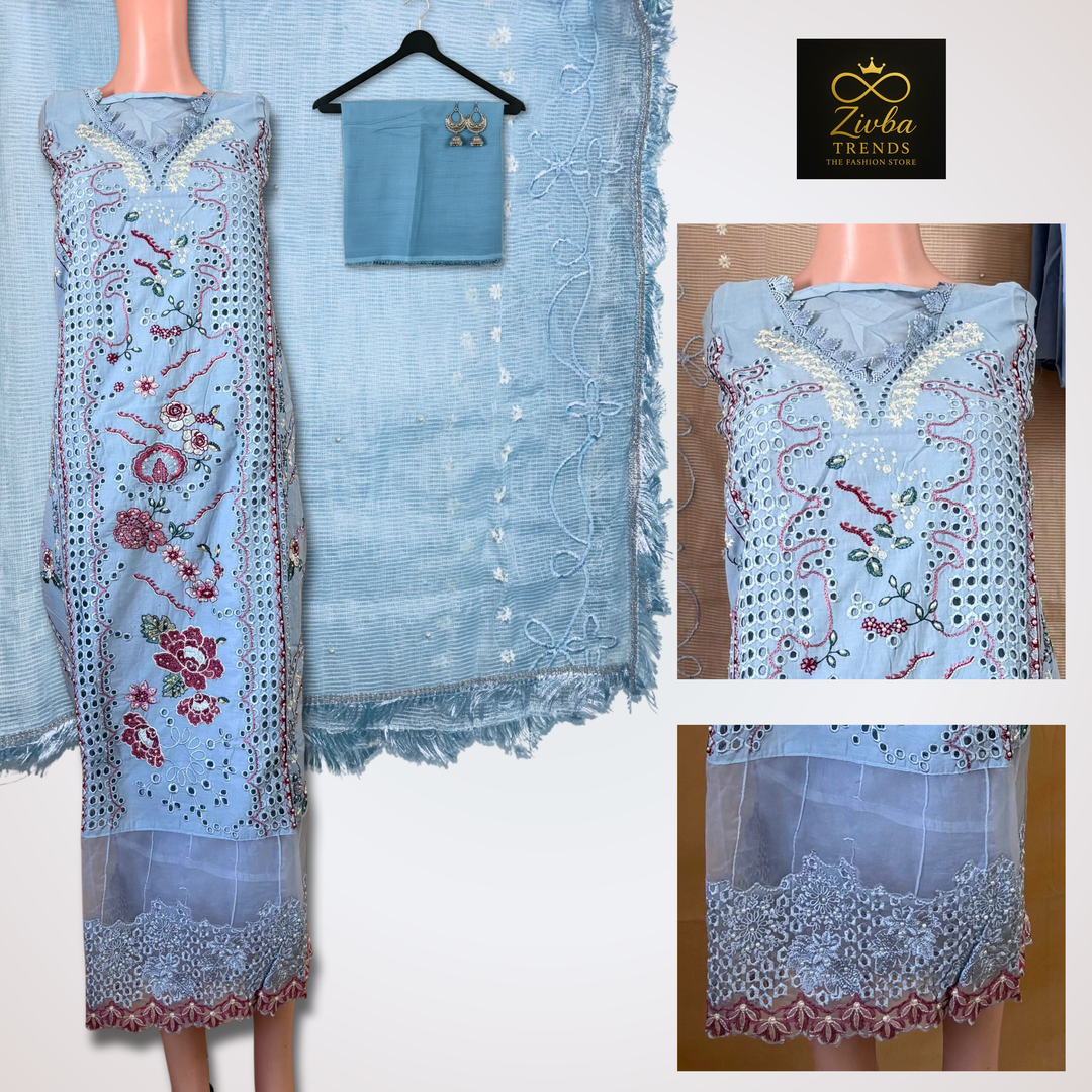 Sky Blue Cut Work Design