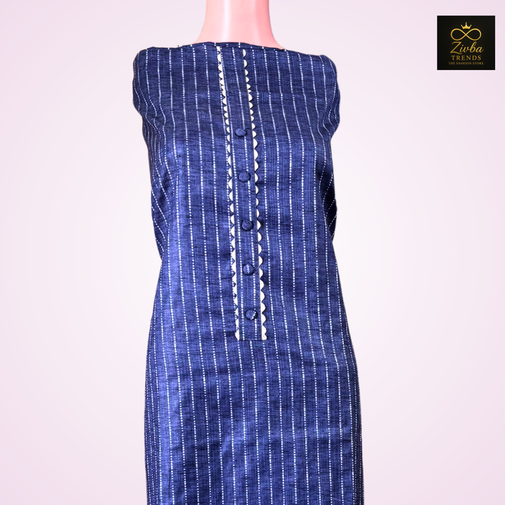 Blue Cotton Weaving Work Unstitched Suit Set