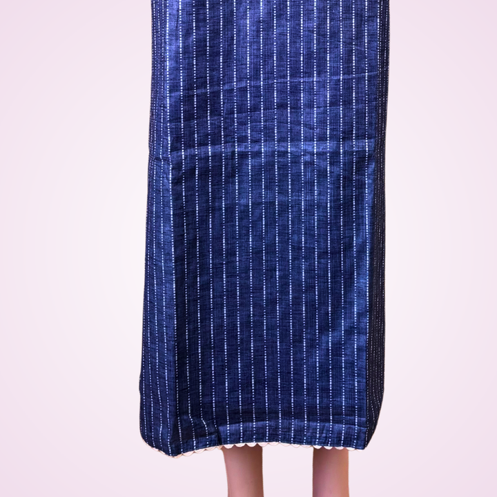 Blue Cotton Weaving Work Unstitched Suit Set