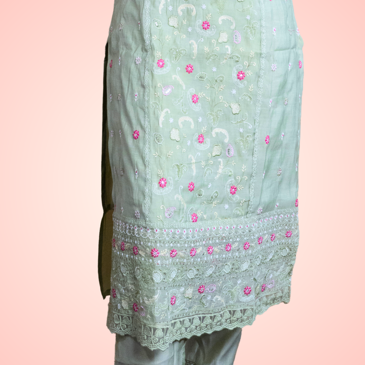 Pista Mul Embroidery Cut Work Suit Set