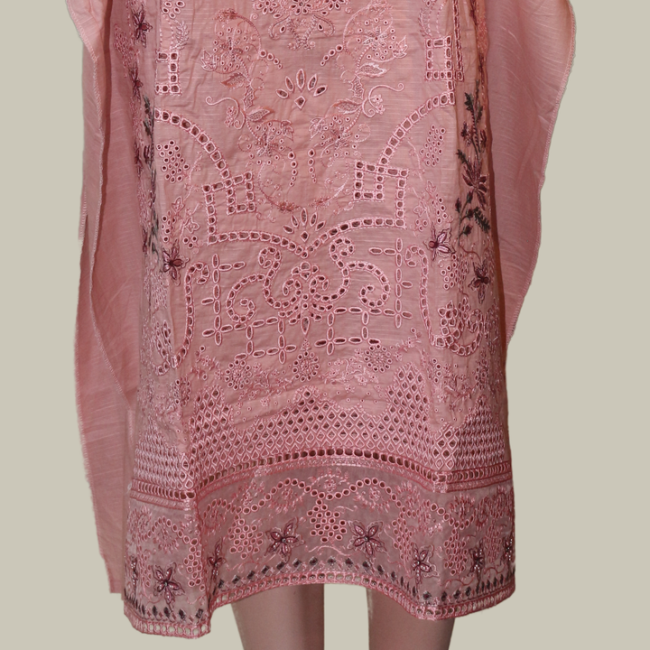 Peach Pink &amp; Pista Green Embroidered Suit Set with Tissue Detailing