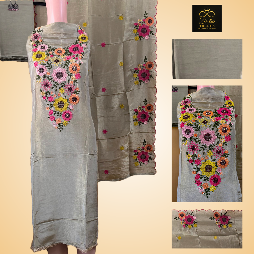 Light Mehndi Green Shine Tussle Suit Set