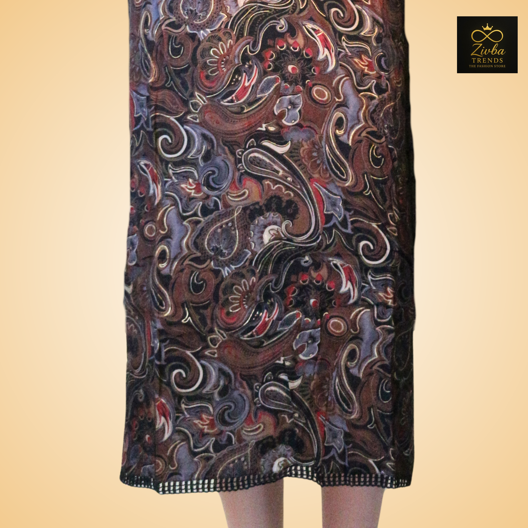 Black Foil Print Kurta Set with Embroidered Neck & Sequence Dupatta