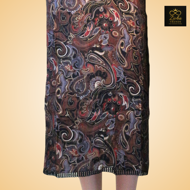 Black Foil Print Kurta Set with Embroidered Neck & Sequence Dupatta