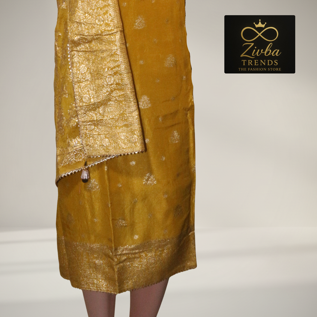 Banarasi Silk Suit Set – Kurta, Dupatta & Plain Bottom