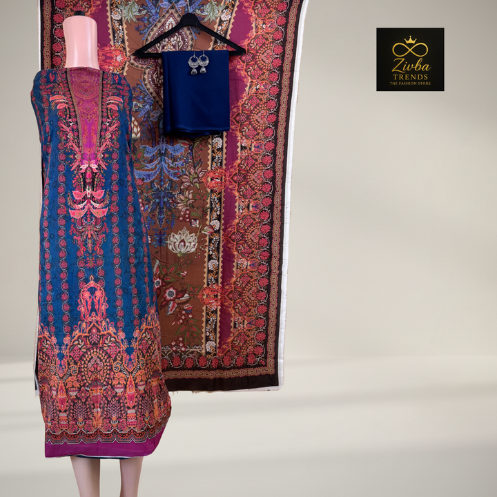 Morpankhi Blue Printed Suit Set with Elegant Floral Detailing