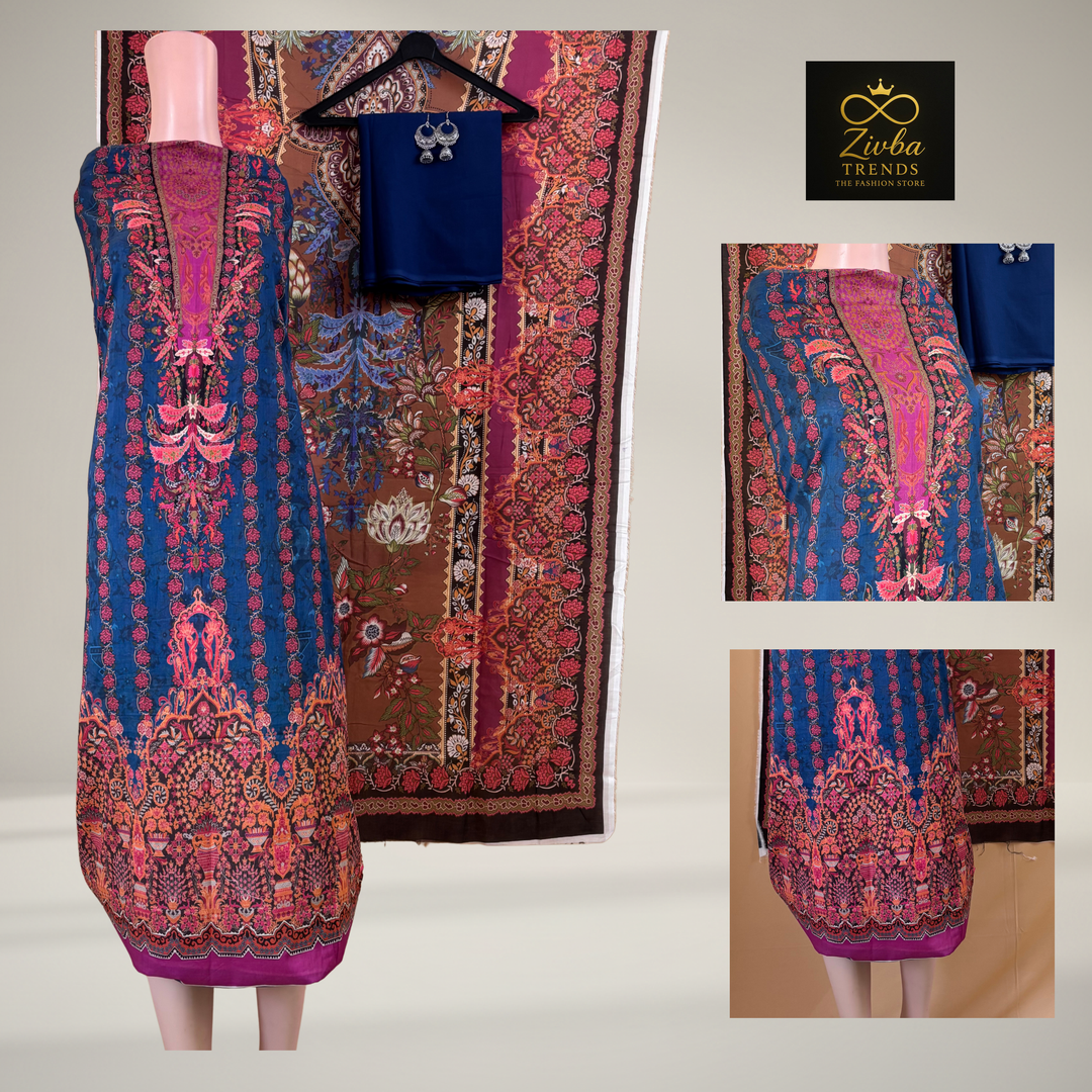 Morpankhi Blue Printed Suit Set with Elegant Floral Detailing
