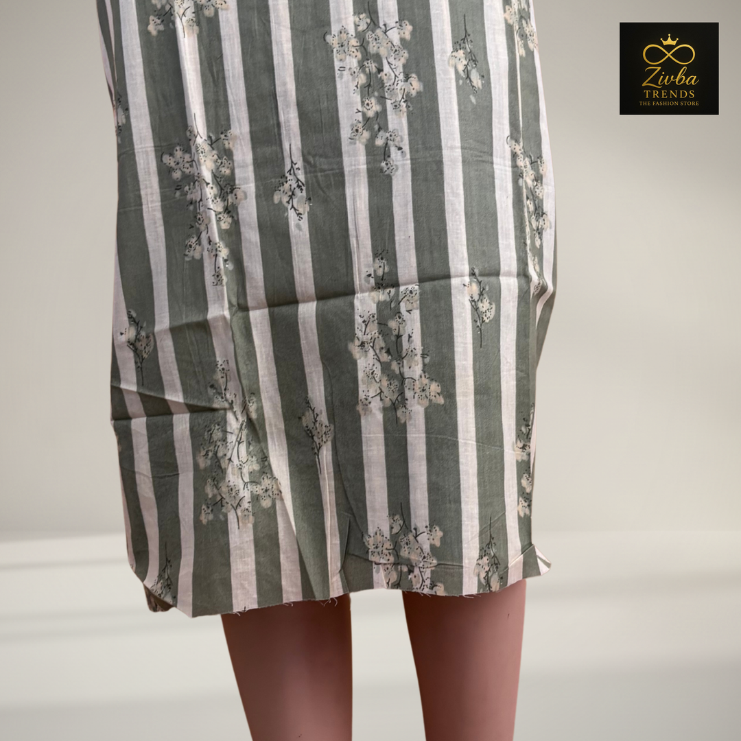 Pista Green Printed Suit Set with Thread Embroidery