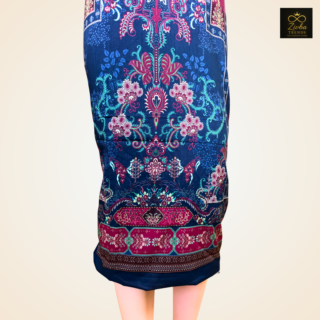 Navy  Blue Printed Suit Set with Elegant Floral Detailing