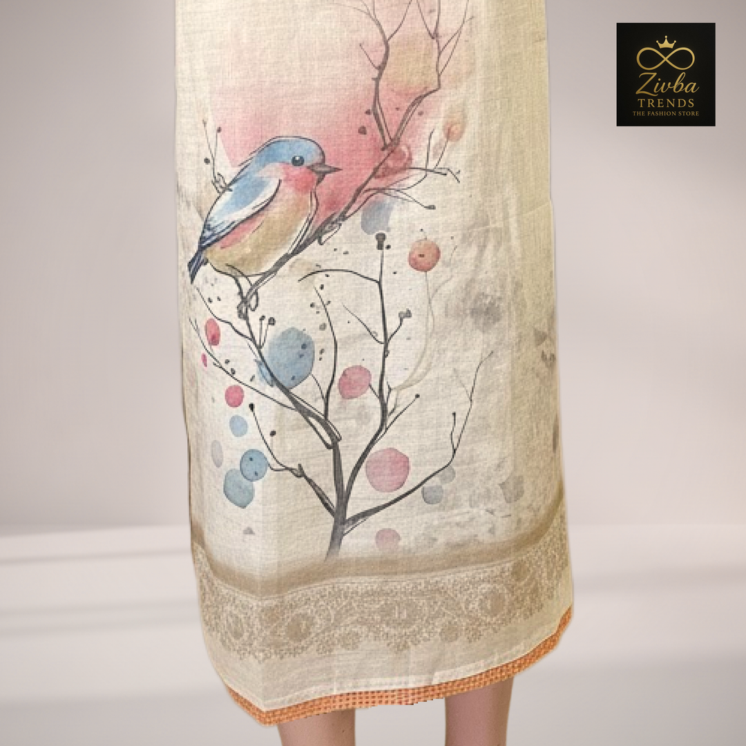 Off-White Kashmiri Embroidered Suit Set with Sky Blue Printed Dupatta