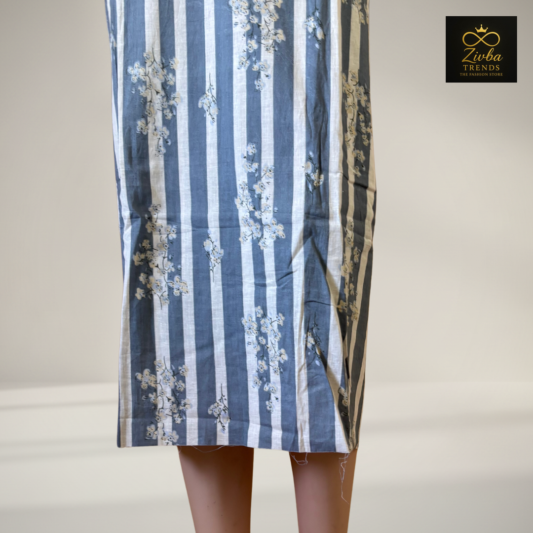 Gray Printed Suit Set with Thread Embroidery