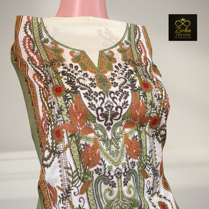 Parrot green  Printed Suit Set with Elegant Floral Detailing