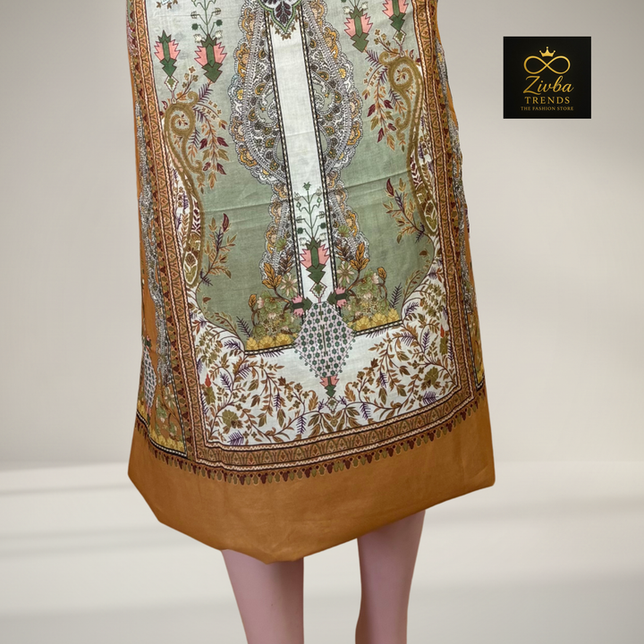 Parrot green  Printed Suit Set with Elegant Floral Detailing