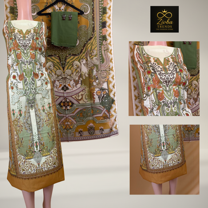 Parrot green  Printed Suit Set with Elegant Floral Detailing