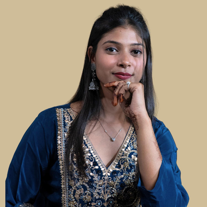 Navy Blue Crepe Silk Handwork Suit Set