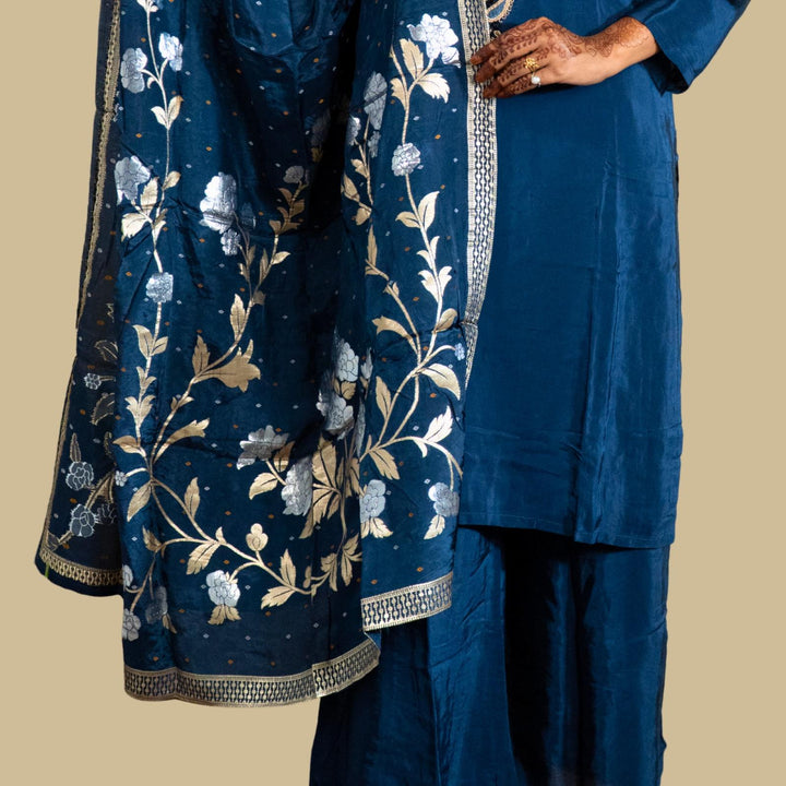 Navy Blue Crepe Silk Handwork Suit Set