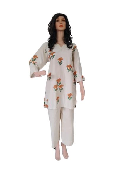 Elegant Collar Neck Co-Ord Top & Pant Set