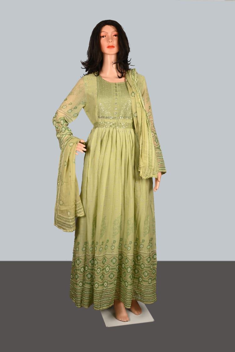 म्यूल कॉटन अनारकली गाउन दुपट्टे के साथ सेट
