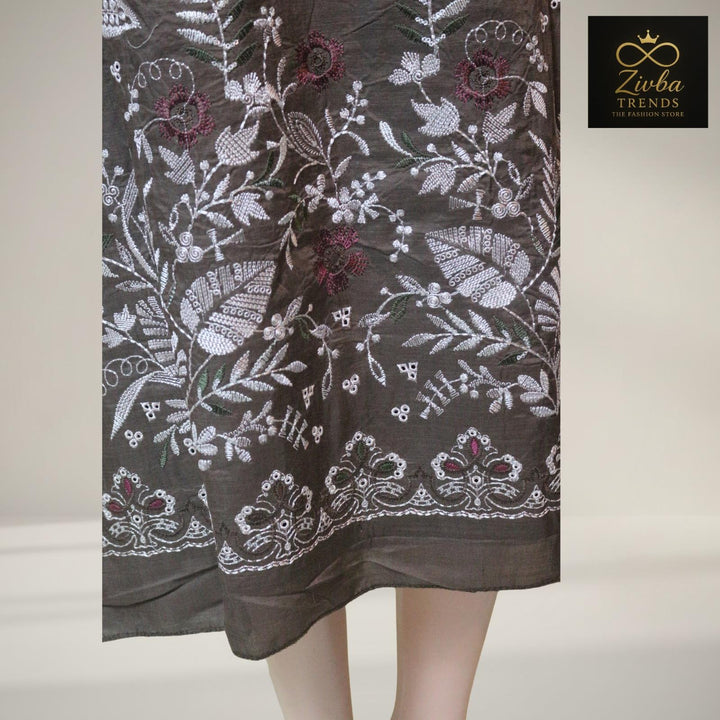 Coffee Brown Embroidered Unstitched Suit Set