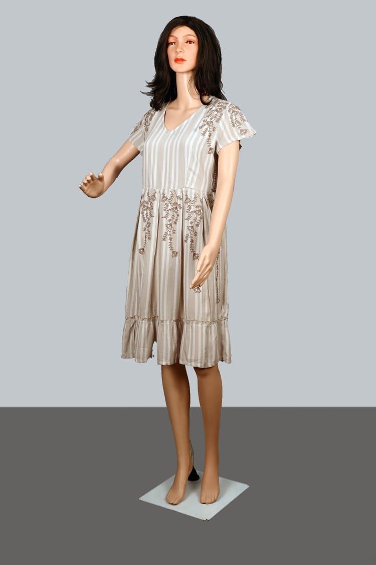 Grey Cotton Anarkali Mini Kurti with Floral Embroidery